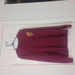 Neff Top Maroon/Burgundy Shirt Long-Sleeve With Flowers